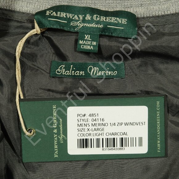 EZGO Golf Vest Mens XL Gray Merino Wool 1/4 Zip Wind Lined Fairway & Greene New - Picture 6 of 8